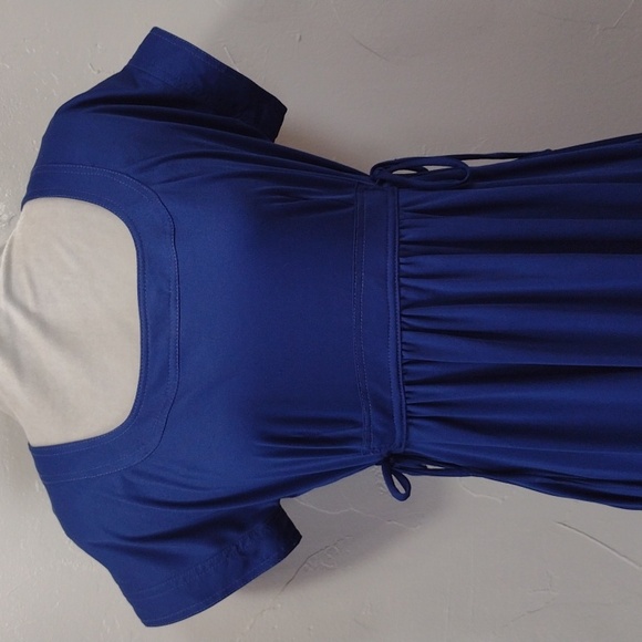 Vintage 60s/70s Blue Empire Waist Maxi Short Sleeve Dress Women's Medium - Picture 3 of 12